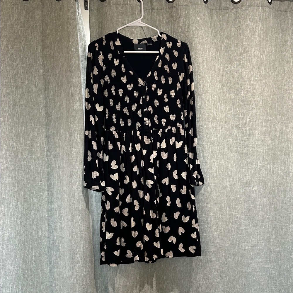 Maeve Black Dress with White Heart Pattern